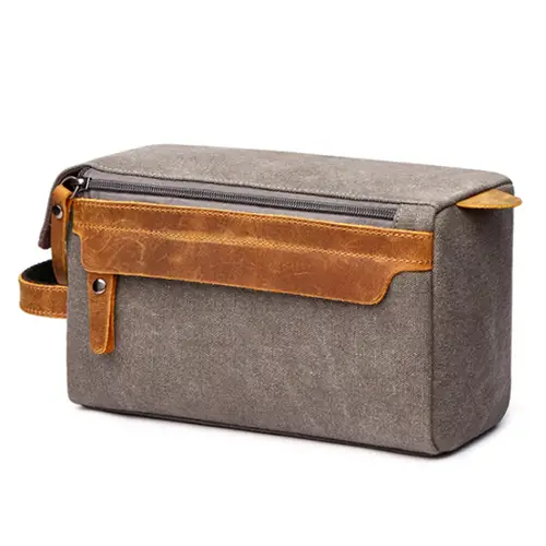 Men’s Canvas and Leather Toiletry Bag – Durable, Stylish Travel Organizer for Grooming Essentials